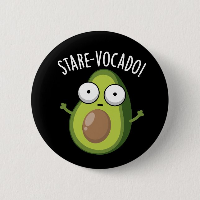 Macaron Rond 5 Cm Stare-vocado Drôle Avocado Pun Dark BG (Devant)