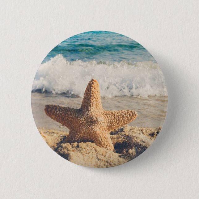 Macaron Rond 5 Cm Starfish sur une plage de sable Photo (Devant)