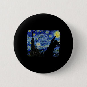 Macaron Rond 5 Cm Starry Night Cat Shirt Van Gogh Amoureux des chats