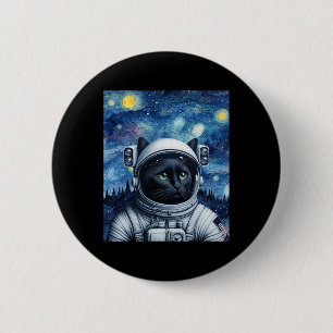 Macaron Rond 5 Cm Starry Night Cosmic Cat Astronaut Art