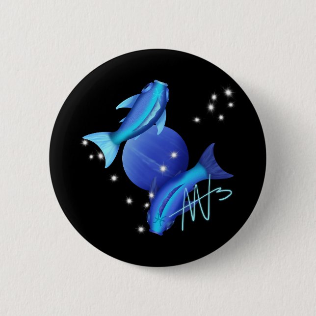 Macaron Rond 5 Cm Starry Pisces Neptune Zodiac (Devant)