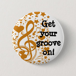 Macaron Rond 5 Cm Stars, Hears et The Music Notes, Gold_