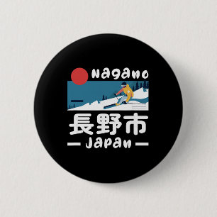 Macaron Rond 5 Cm Station de ski de Nagano Japon Skiing Alpes japona