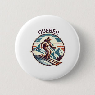 Macaron Rond 5 Cm Station de ski d'hiver Retro Vintage Québec Canada