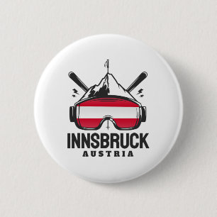 Macaron Rond 5 Cm Station de ski rétro d'Innsbruck Autriche