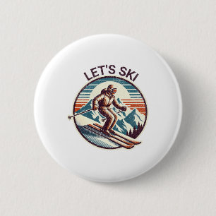 Macaron Rond 5 Cm Station de ski Vintage Retro Ski d'hiver