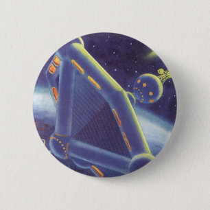 Macaron Rond 5 Cm Station spatiale en orbite de science-fiction vint