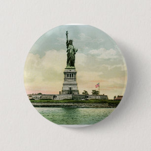 Macaron Rond 5 Cm "Statue affiche vintage de liberté". New York.