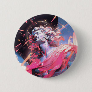Macaron Rond 5 Cm Statue cool Vaporwave de David en rose