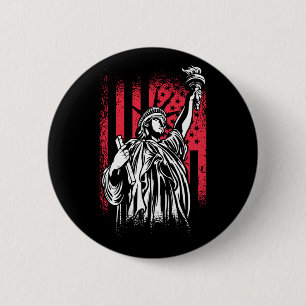 Macaron Rond 5 Cm Statue de la Liberté avec le drapeau américain