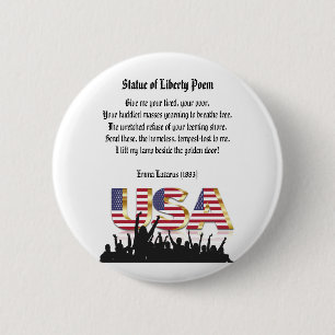Macaron Rond 5 Cm Statue de la Liberté Poème, une nation d'immigrés