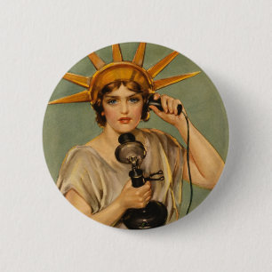 Macaron Rond 5 Cm Statue de la Liberté vintage, publicité de guerre 