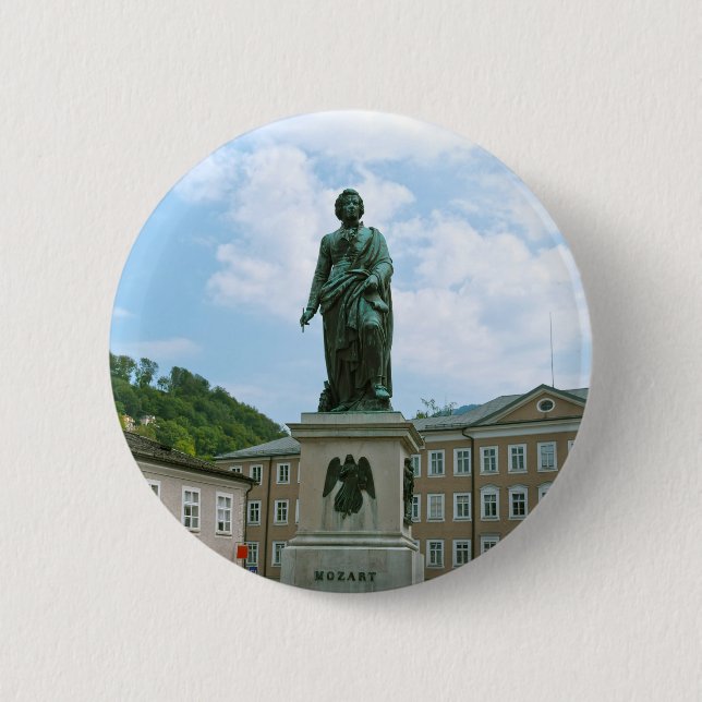 Macaron Rond 5 Cm Statue de Mozart à Salzbourg (Devant)