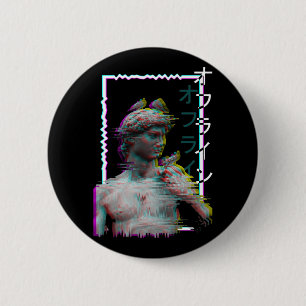 Macaron Rond 5 Cm Statue grecque Ancien Vaporwave Synthwave Glitch