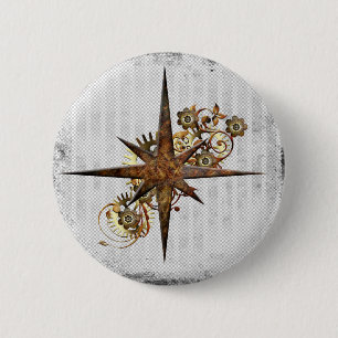 Macaron Rond 5 Cm Steampunk Compass Star Grunge