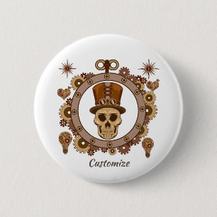 Macaron Rond 5 Cm Steampunk Thème Top Hat Skull Thunder_Cove
