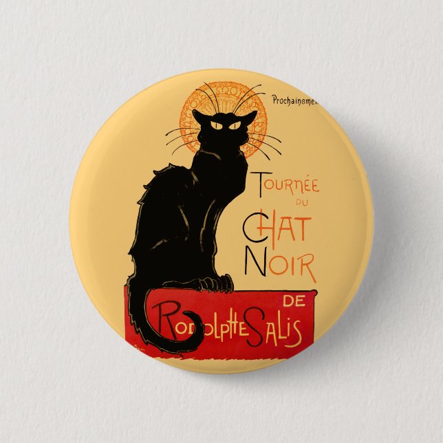 Macaron Rond 5 Cm Steinlen Chat Noir Classique (Devant)