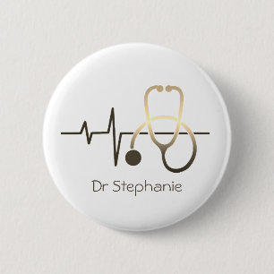 Macaron Rond 5 Cm Stéthoscope Battement de coeur Médical