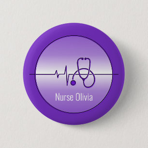 Macaron Rond 5 Cm Stéthoscope Médical Violet Battement de Coeur