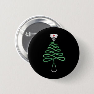 Macaron Rond 5 Cm Stethoscope Sapin de Noël Infirmière Tenue de bloc