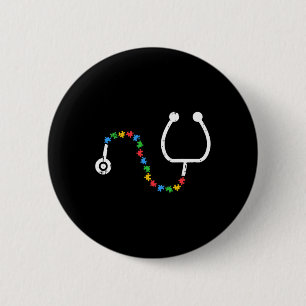 Macaron Rond 5 Cm Stethoscope Sensibilisation sur l'autisme Médicale