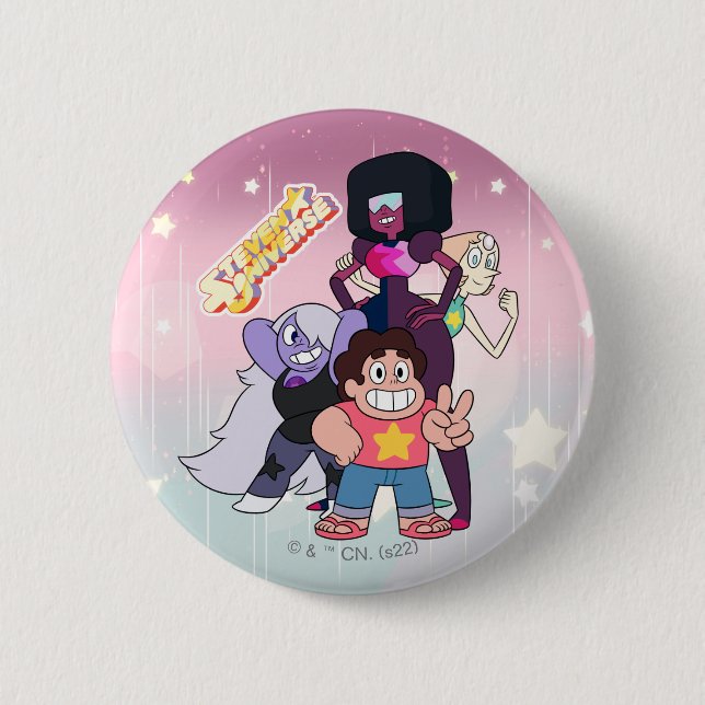 Macaron Rond 5 Cm Steven Universe | Pose du groupe Crystal Gem (Devant)