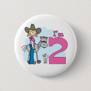 Macaron Rond 5 Cm Stick Cowgirl 2nd Birthday Pinback Button