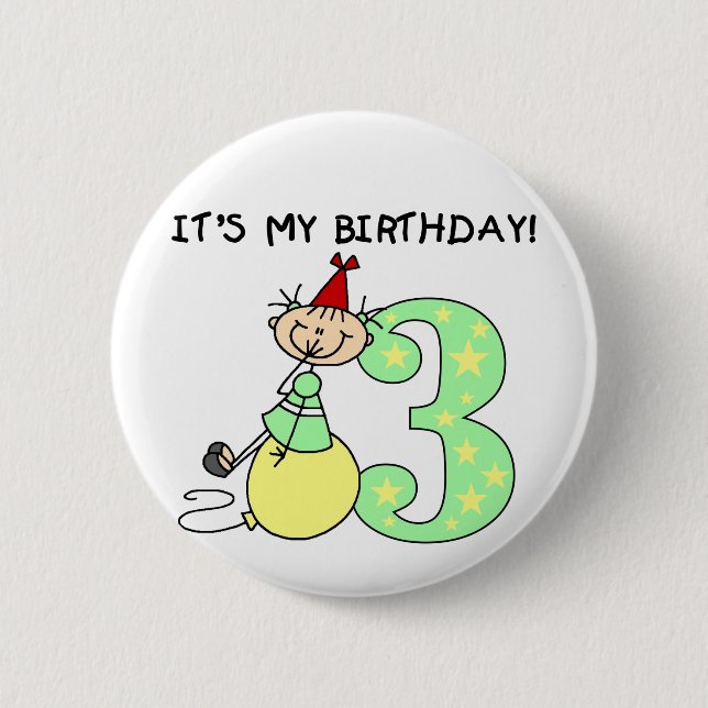 Macaron Rond 5 Cm Stick Girl 3e Anniversaire Tshirts et cadeaux (Devant)
