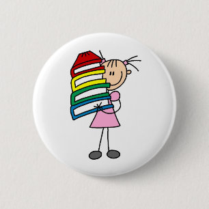 Macaron Rond 5 Cm Stick Girl with Books
