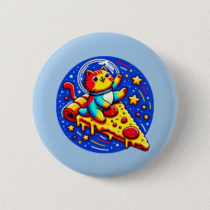 Macaron Rond 5 Cm Sticker astronaute de chat cosmique - Pizza spatia