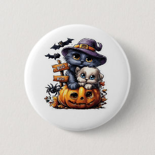 Macaron Rond 5 Cm Sticker Chat Halloween mignonne - Casquette sorciè
