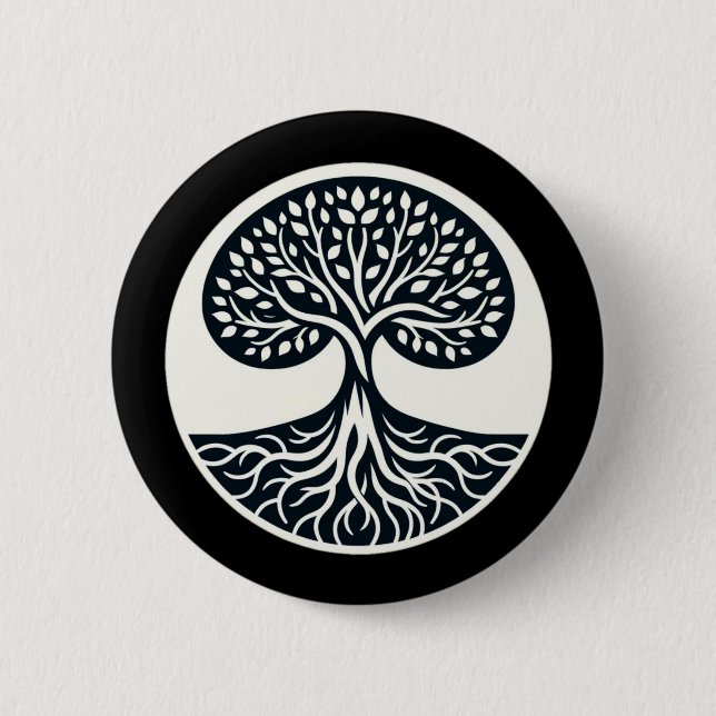 Macaron Rond 5 Cm Sticker d’interconnexion de la nature - Arbre de v (Devant)