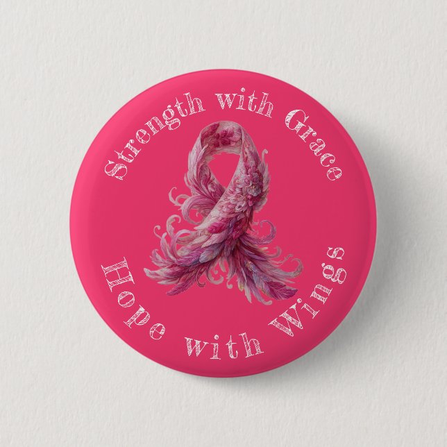 Macaron Rond 5 Cm Strength with Grace – Breast Cancer Awareness  (Devant)