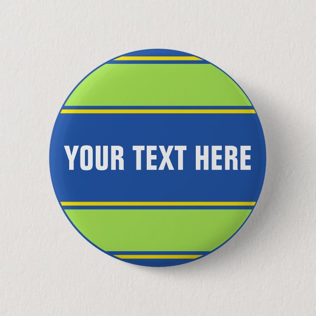 Macaron Rond 5 Cm STRIPES SPORTIVES - Vert Bleu Jaune + votre texte (Devant)