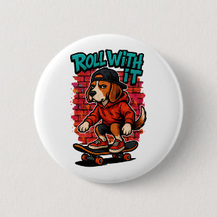 Macaron Rond 5 Cm Style de rue Beagle Skateboard Graffiti Art