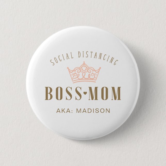Macaron Rond 5 Cm Stylé Royal Crown Social Distancing Boss Maman (Devant)