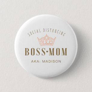 Macaron Rond 5 Cm Stylé Royal Crown Social Distancing Boss Maman