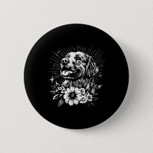 Macaron Rond 5 Cm Style tatouage Adulte Golden Retriever Retro Chien
