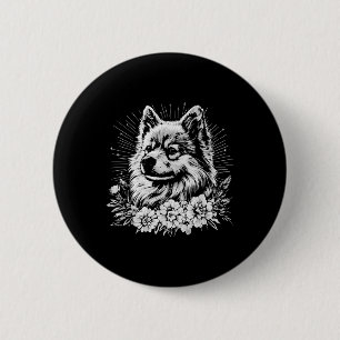 Macaron Rond 5 Cm Style tatouage Lover Keeshond Chien rétro
