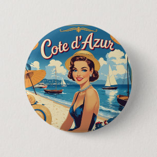 Macaron Rond 5 Cm Style vintage Côte d'Azur Beach Girl