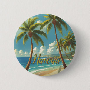 Macaron Rond 5 Cm Style Vintage Hawaïen Voyage Aloha d'Hawaï