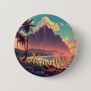 Macaron Rond 5 Cm Style vintage Hawaiian Travel Honolulu Mid-Pacific