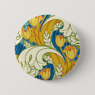Macaron Rond 5 Cm Style William Morris Tulle Floral Teinte Sarcelle