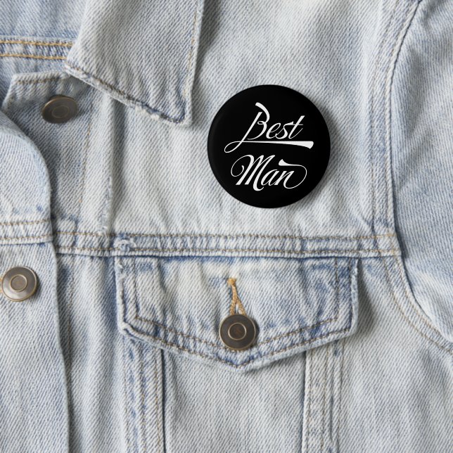 Macaron Rond 5 Cm Stylisme noir typographie Best Man Groomsmen (En situation)