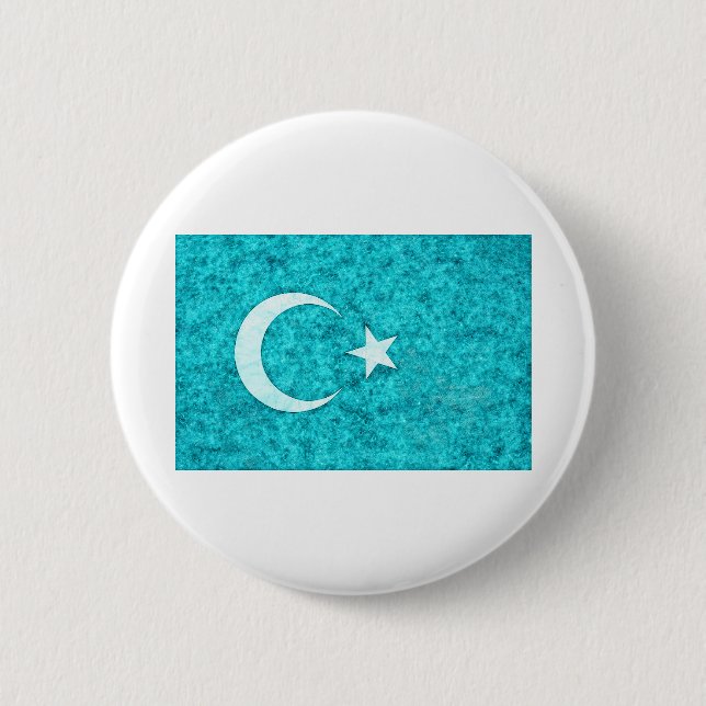 Macaron Rond 5 Cm Stylo Drapeau Est Turkestan avec effet encre (Devant)