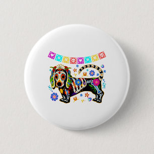 Macaron Rond 5 Cm Sugar Skull Mexican Dachshund Bone Halloween Day O