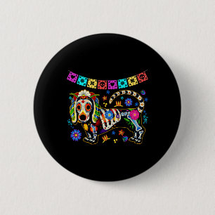 Macaron Rond 5 Cm Sugar Skull Mexican Dachshund Bone Halloween Day O