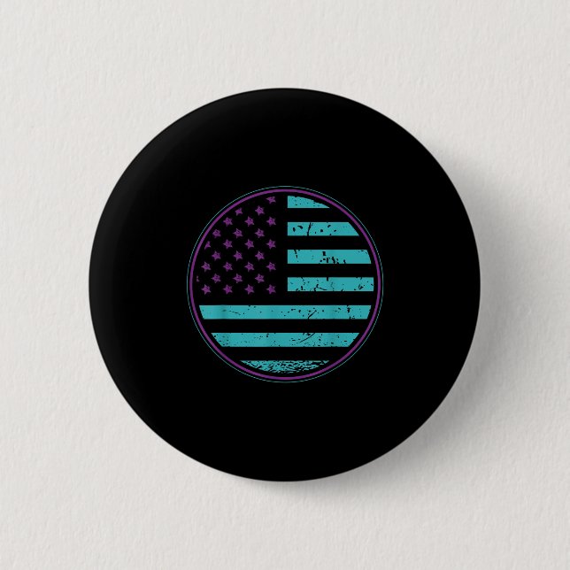 Macaron Rond 5 Cm Suicide Prevention American Flag Wear Teal Purple  (Devant)
