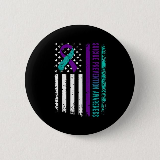 Macaron Rond 5 Cm Suicide Prevention Awareness American Flag Ribbon  (Devant)