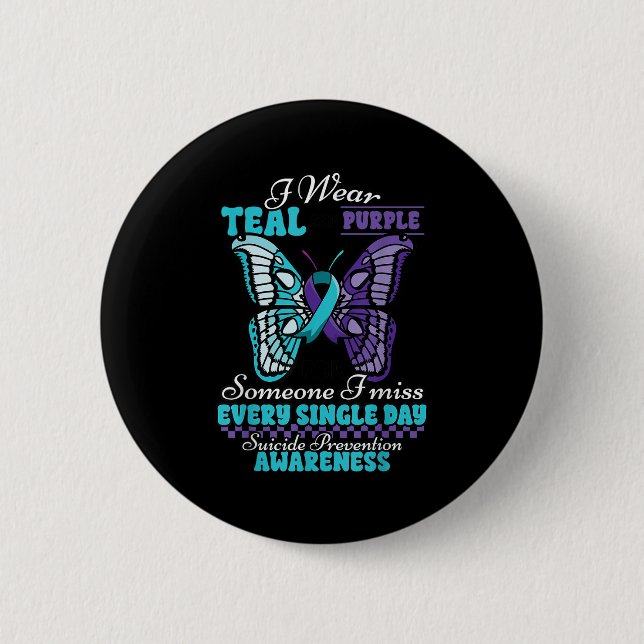 Macaron Rond 5 Cm Suicide Prevention Wear Teal Purple Someone I Miss (Devant)